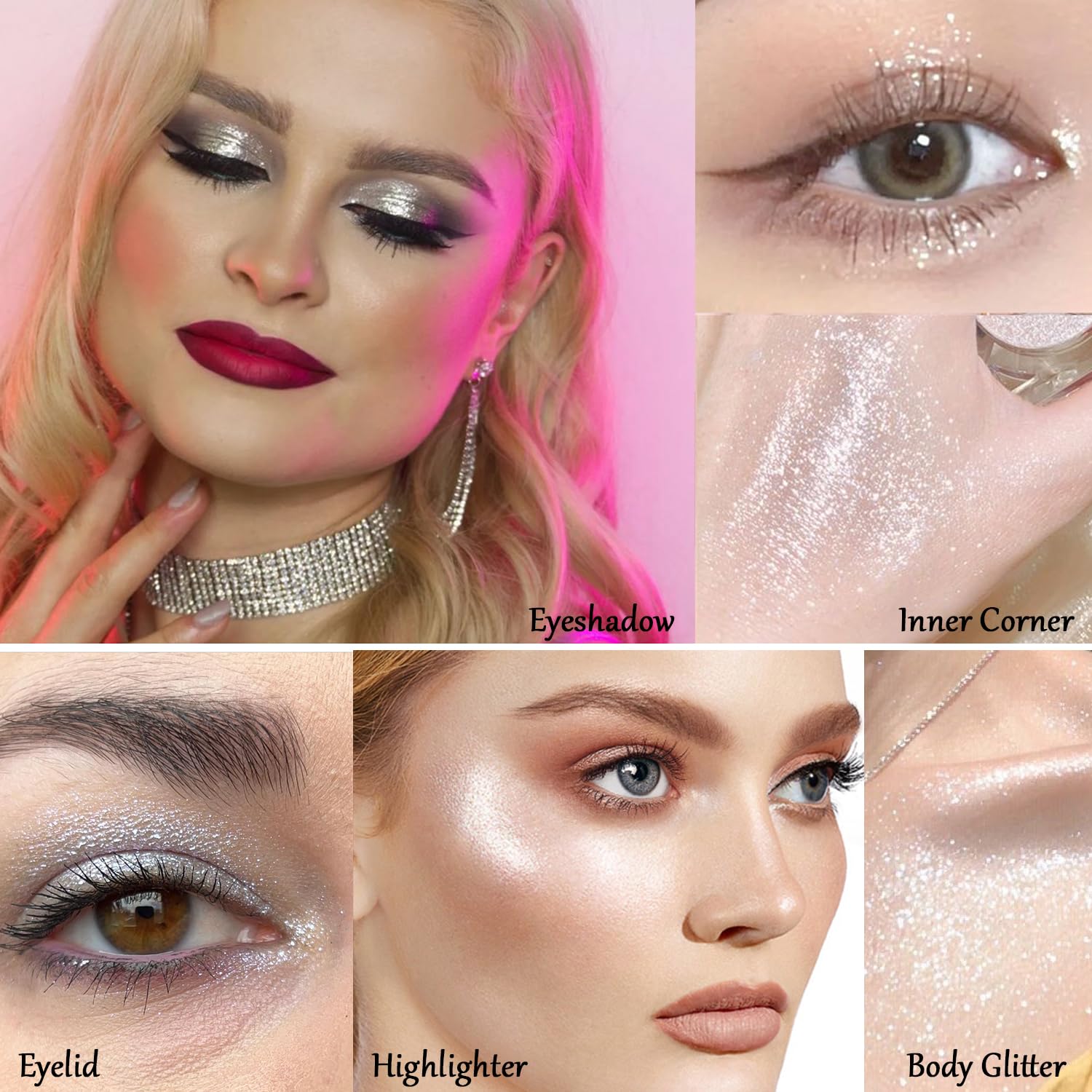 Afflano Shimmery White Glitter Eyeshadow, Highly Pigmented Single White Eyeshadow Sparkly Eye Makeup, Long Lasting Holographic White Eyes Highlighter Makeup, Cruelty Free,Talc Free, 1A