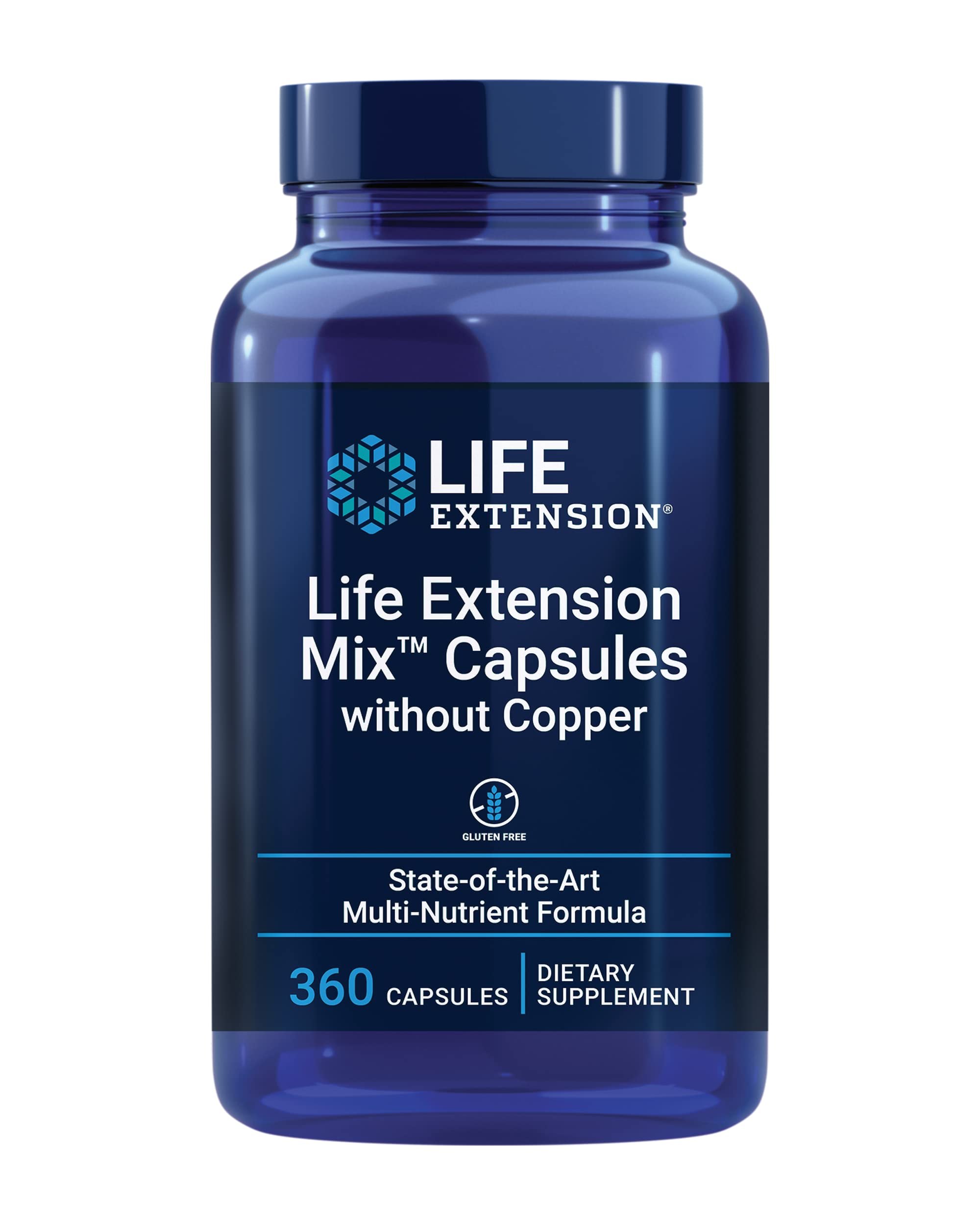Life Extension Mix™ Capsules Without Copper, high Potency, Advanced Vitamin, Mineral, Fruit & Vegetable Formula, Vitamin B, C, D, E, for Whole-Body Health, Healthy Aging, Gluten-Free, 360 Capsules