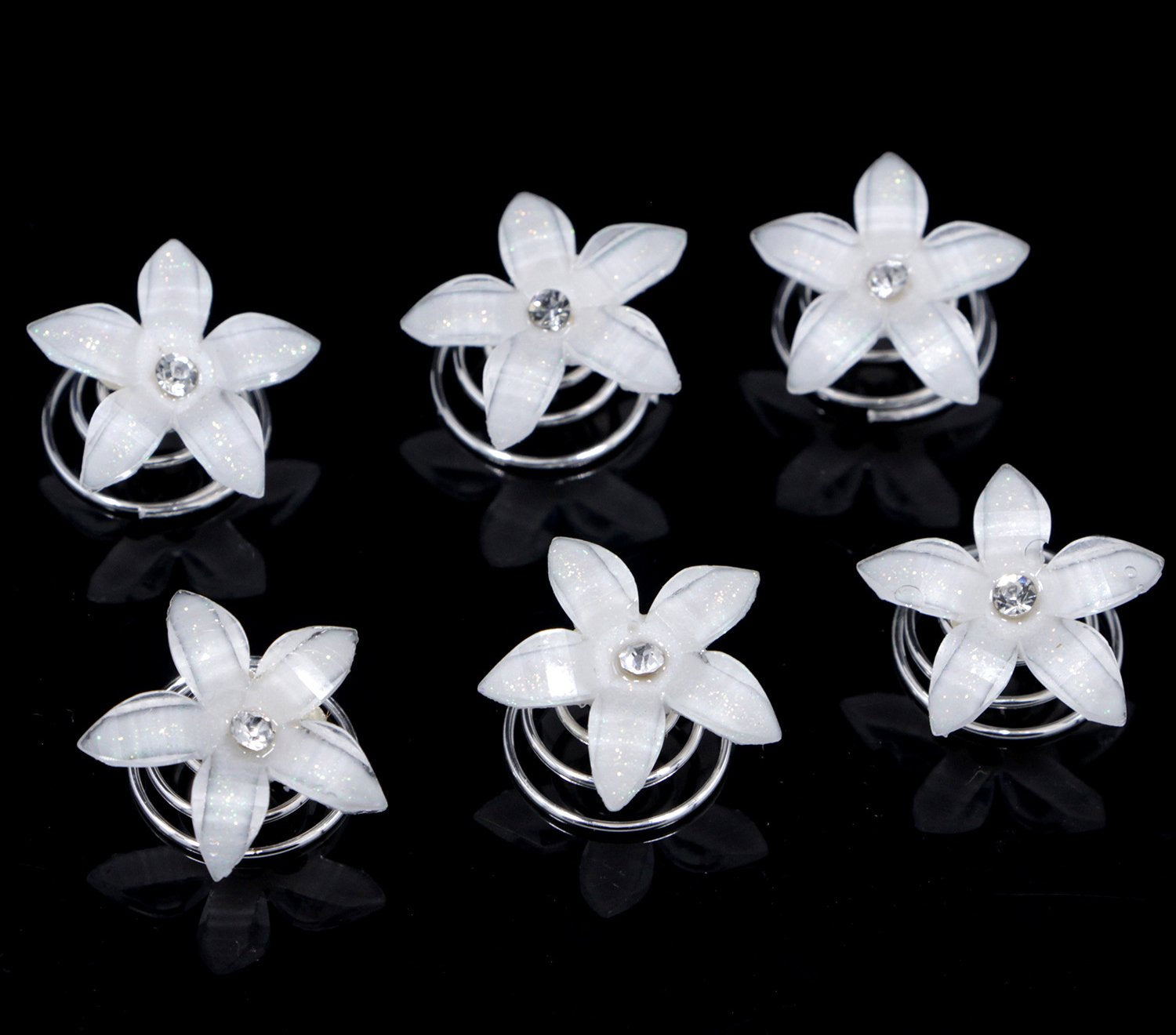 Fodattm A# : 24Pcs Rhinestones Crystal Spirals Hair Pin Clip Imitation Pearl Spin Pin Swirl Hair Twists Coils Hairpin Bun Stick Pick (A#)