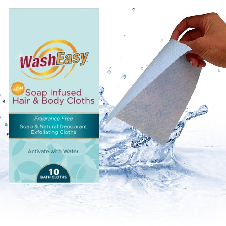 WASHEASY Soap Infused Hair and Body Cloths 10 pack Fragrance Free Natural BathWash Sheet Camping RV College Home Hunting Anywhere Use