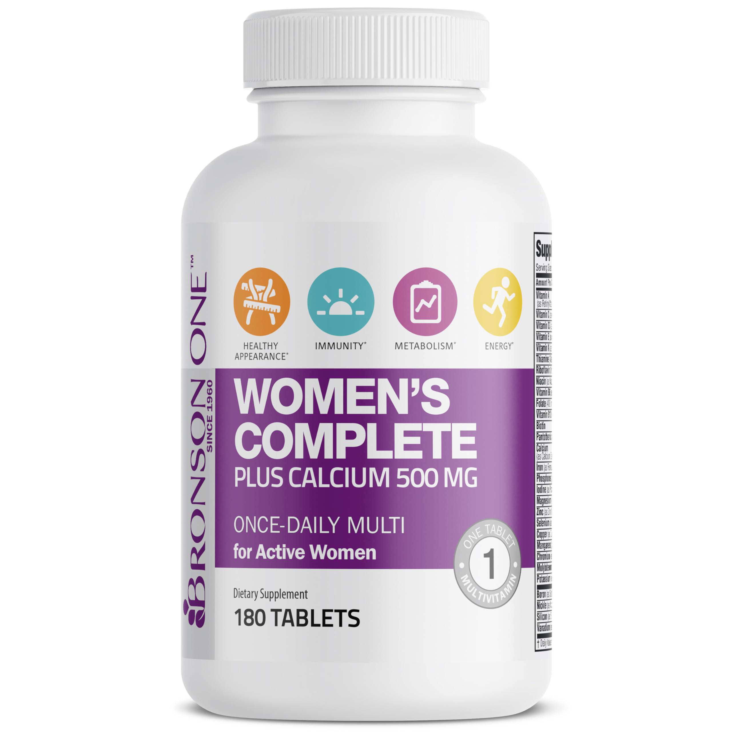 Bronson ONE Daily Women’s Complete Multivitamin Multimineral Once-Daily Multi for Active Women, 180 Tablets