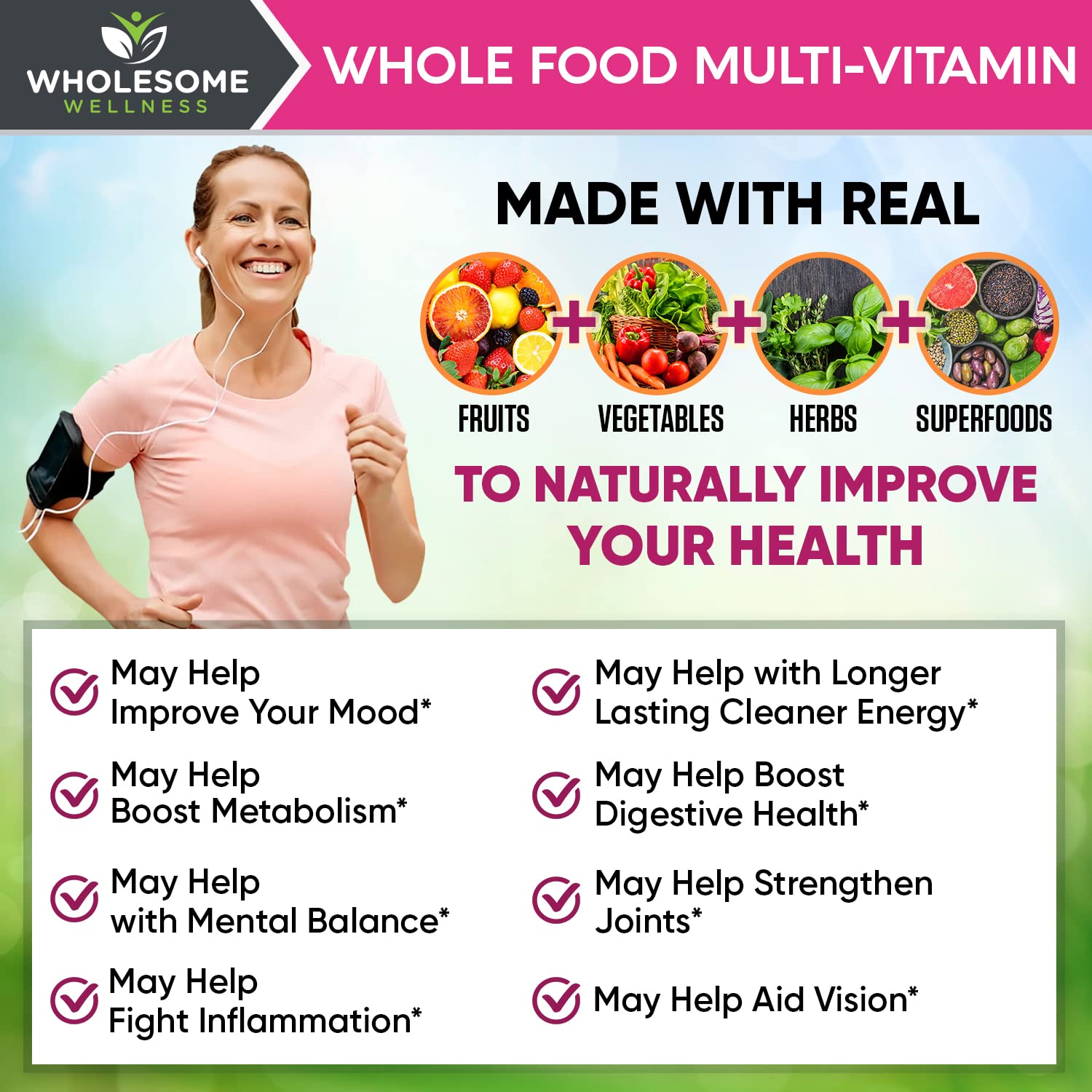Wholesome Wellness Whole Food Multivitamin for Women - Natural Multi Vitamins, Minerals, Organic Extracts - 120 Tablets