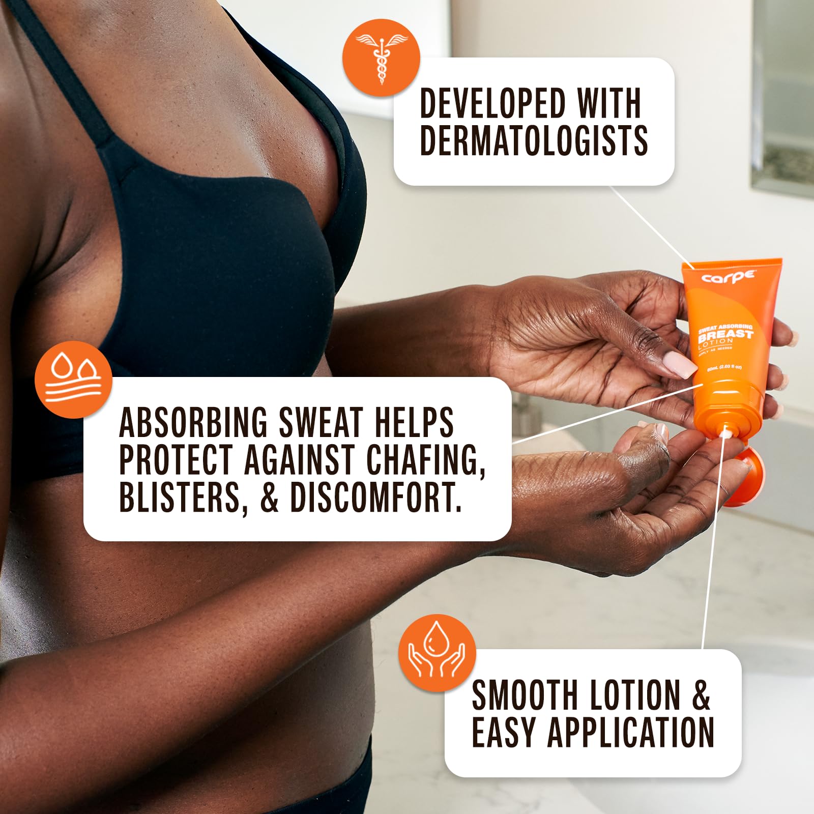 Carpe No-Sweat Breast - Helps Keep Your Breasts and Skin Folds Dry - Sweat Absorbing Lotion - Helps Control Under Breast Sweat - Great For Chafing and Stain Prevention
