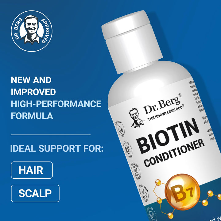 Dr. Berg Biotin Conditioner for Men & Women (Improved High-Performance Formula) - Independently Tested & Certified Paraben- Sulfate- & Silicone-Free - Infused w/Biotin, Argan & Botanicals - 8 Fl oz