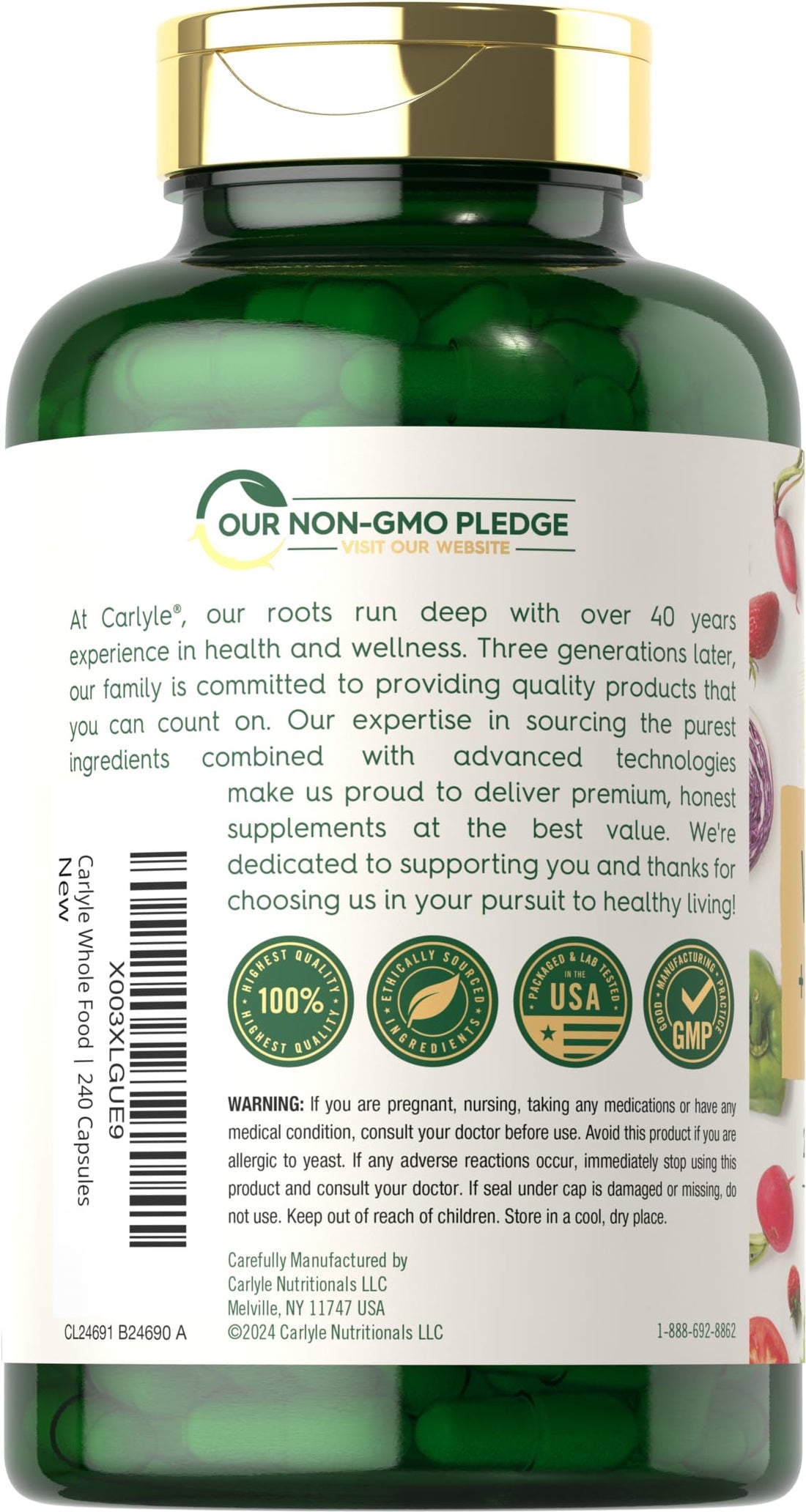 Carlyle B Complex with Whole Food Blend Formula | 240 Capsules | Plus L-Methylfolate | Non-GMO & Vegetarian Supplement