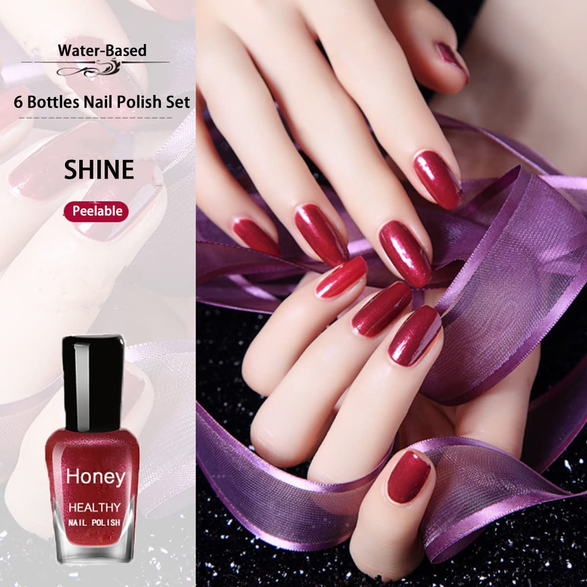 Tophany Non Toxic Nail Polish Set, Easy Peel Off and Fast Dry Nail Polish Set for Pack, Eco Friendly & Organic Water Based Nail Polish for Women,Teens (6 Bottles, 5ML)