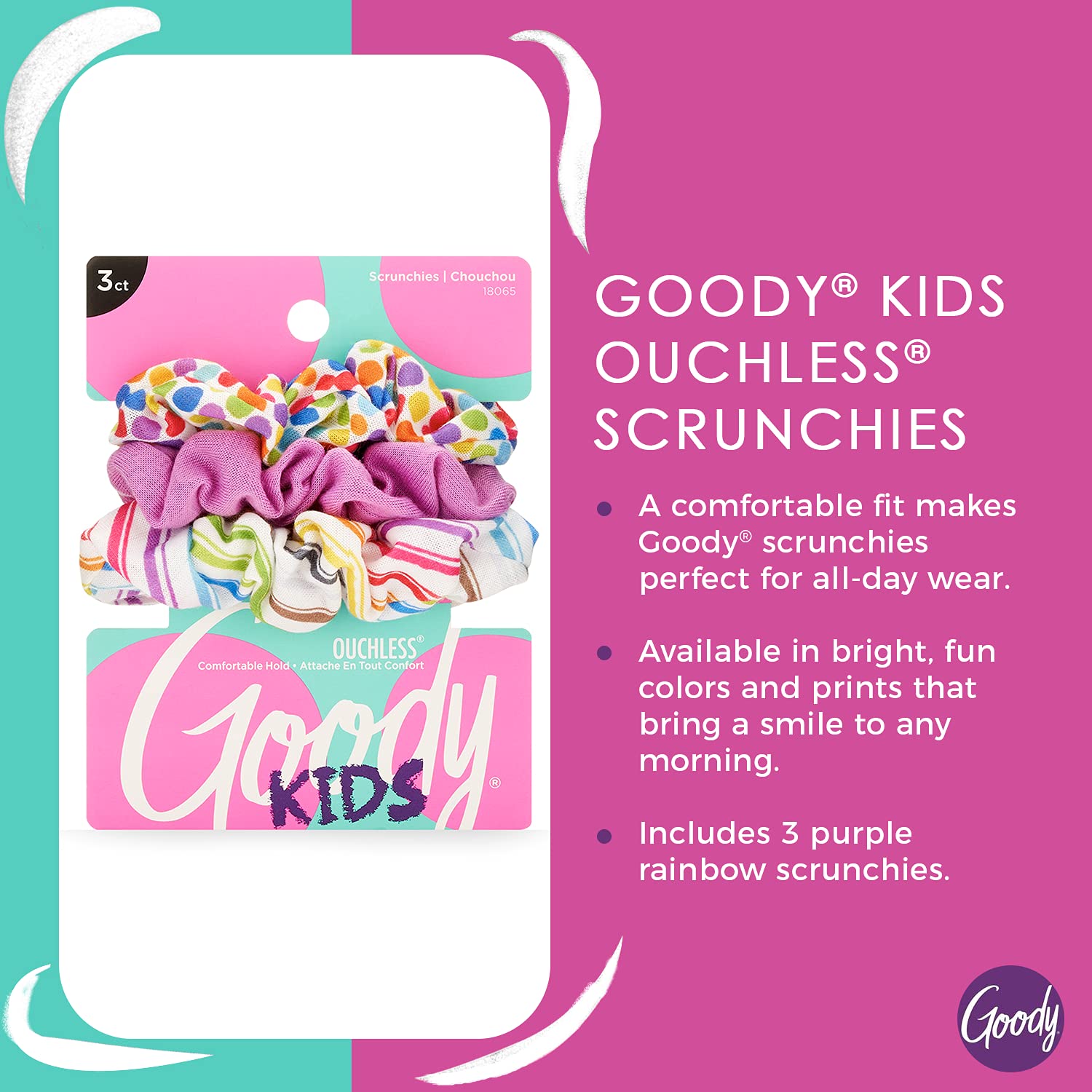 GOODY KIDS PRPLE RAINBW SCRUNCHIES 3CT