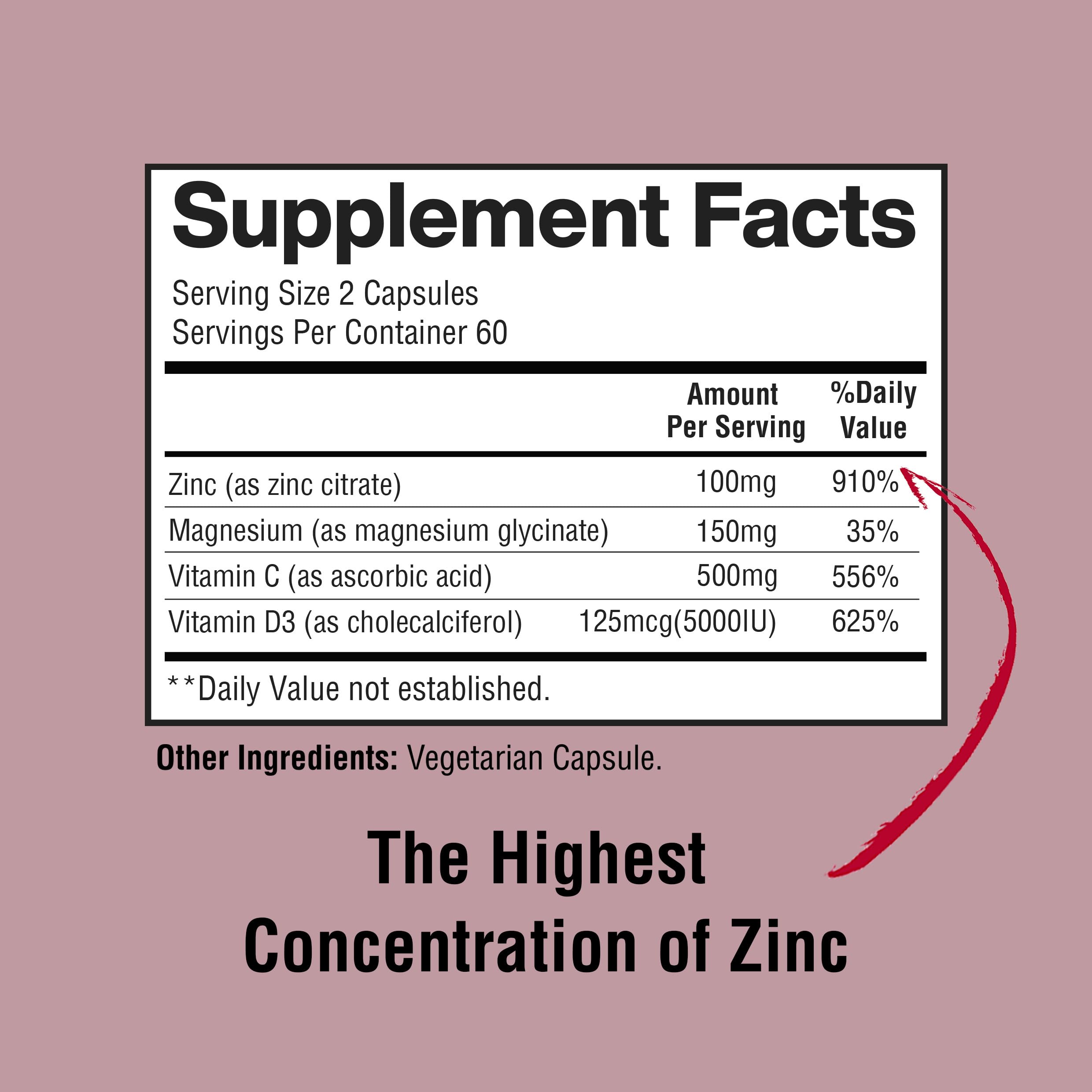 Happi Mi Nutrition Zinc, Zinc 100mg, Magnesium Glycinate 150mg, Vitamin D3 5000 IU, Vitamin C 500mg Per Serving, Immune Support, Immune Booster, Zinc Magnesium, Elemental Zinc, Antioxidant Support