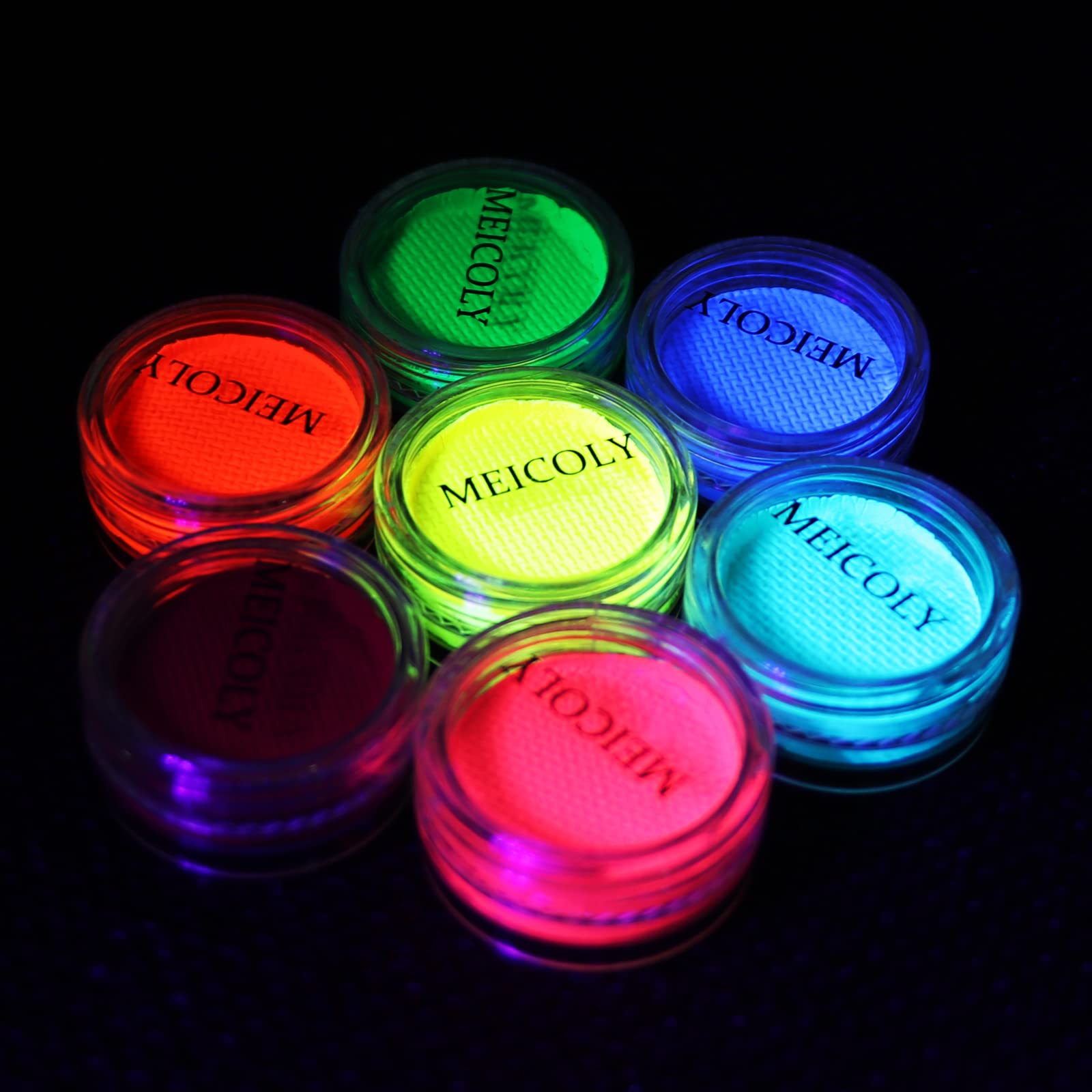 MEICOLY Water Activated Eyeliner, UV Reactive Hydra Eyeliner,7 Cakes Graphic Eye Liner for Adult and Kids, Glow Blacklight Fluorescent Face Body Paint Blue Green Witch Makeup,Neon Eyeliner