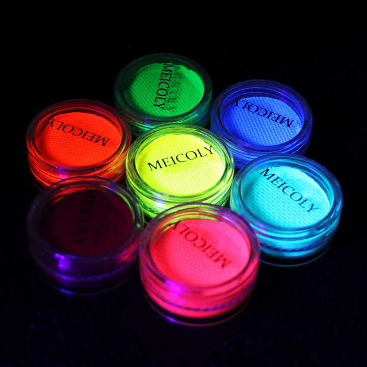 MEICOLY Water Activated Eyeliner, UV Reactive Hydra Eyeliner,7 Cakes Graphic Eye Liner for Adult and Kids, Glow Blacklight Fluorescent Face Body Paint Blue Green Witch Makeup,Neon Eyeliner