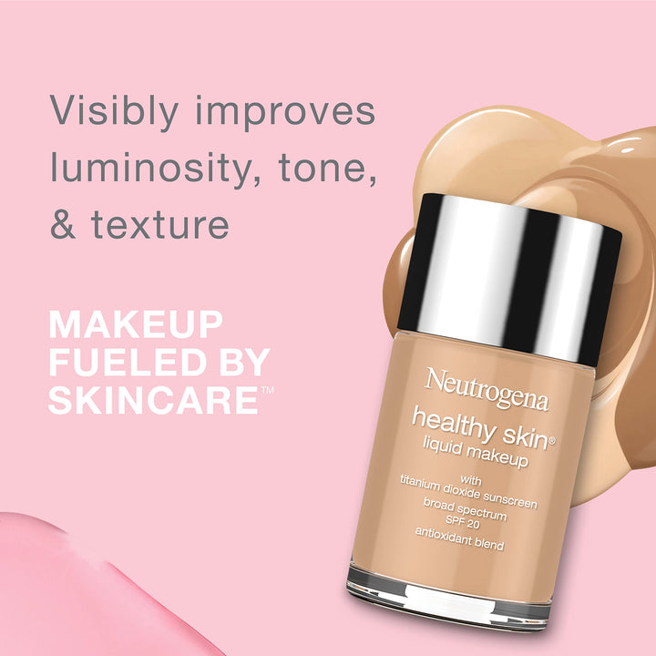 Neutrogena Healthy Skin Liquid Makeup Foundation, Broad Spectrum SPF 20 Sunscreen, Lightweight & Flawless Coverage Foundation with Antioxidant Vitamin E & Feverfew, 105 Caramel, 1 fl. oz