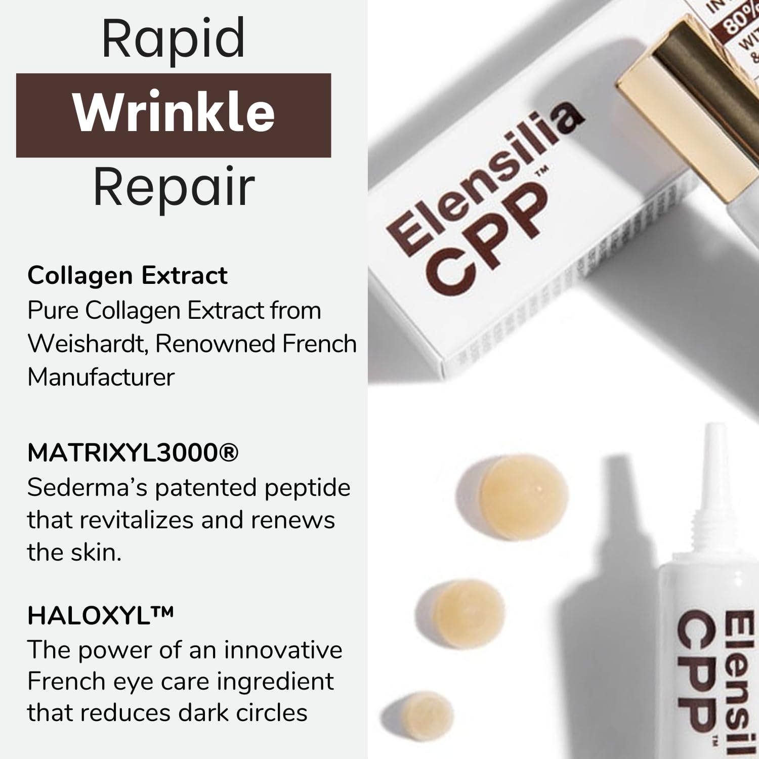 Elensilia 80% Collagen With Gold Peptides Eye Cream - Snail Secretion Filtrate + Matrixyl 3000 + Haloxyl For Wrinkles, Dark Circles, Moisturizer - Korean Skin Care, 0.7 fl.oz