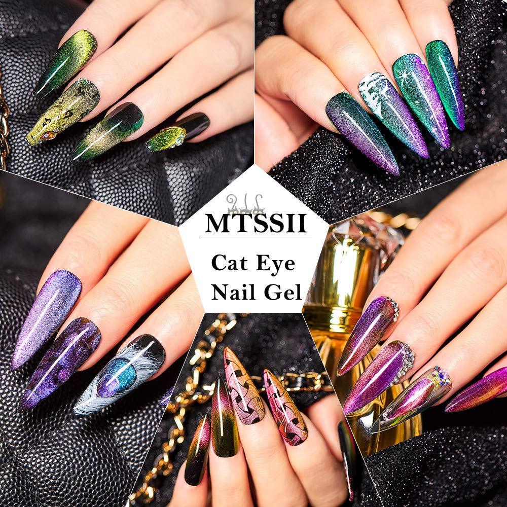 MTSSII Cat Eye Gel Nail Polish Chameleon Magnetic Gel Soak Off UV LED 6 Colors Nail Polish Set with 1 Magnet Stick