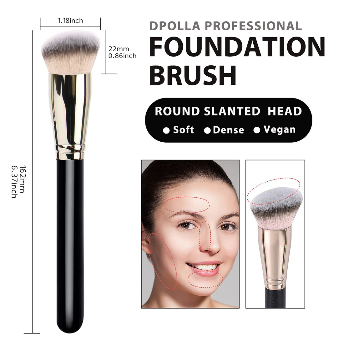 Makeup Brush with 1PCS Round Slanted Foundation Brush and 1PCS Mini Angled Concealer Brush Flat Top Kabuki Nose Contour Brush Perfect for Blending Liquid,Buffing,Cream,Sculpting,Mineral Makeup