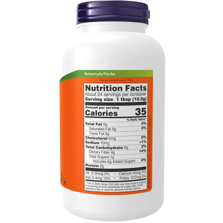NOW Foods Supplements, Certified Organic and Non-GMO, Wheat Grass Powder, Green Superfood, 9-Ounce