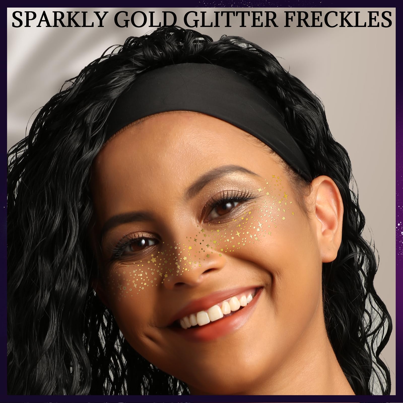 Teenitor Face Gems and Face Glitter Freckles Kit, 4pcs Gold Sparkle Freckles Face Tattoo and 3pcs Face Rhinestones for Makeup, Face Glitter Tattoos, Rhinestone Face Jewels for Women