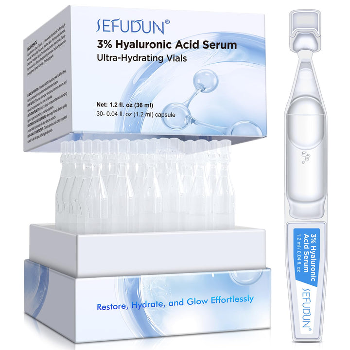 3% Hyaluronic Acid Serum, 30pcs Ultra Hydrating Serum for Face, Anti-Aging Vials Skincare for Boosting Moisture