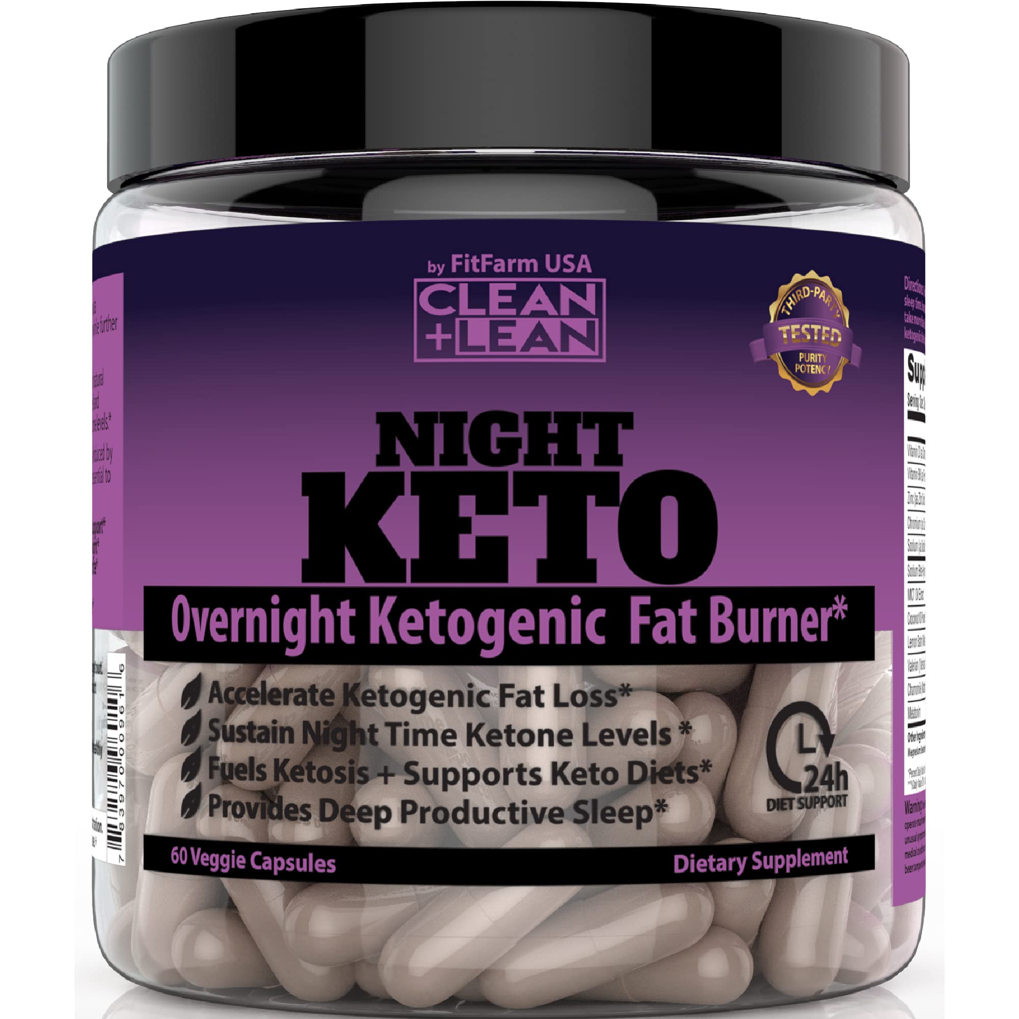 CLEAN+LEAN NIGHT KETO: First Ever Overnight Ketogenic Fat Burner & Sleep Aid | BHB Ketones + MCT Oil Extract + Vitamins & Minerals | 24 HR Diet Sleep Great Lose Weight | All Natural & GF | 60 Caps
