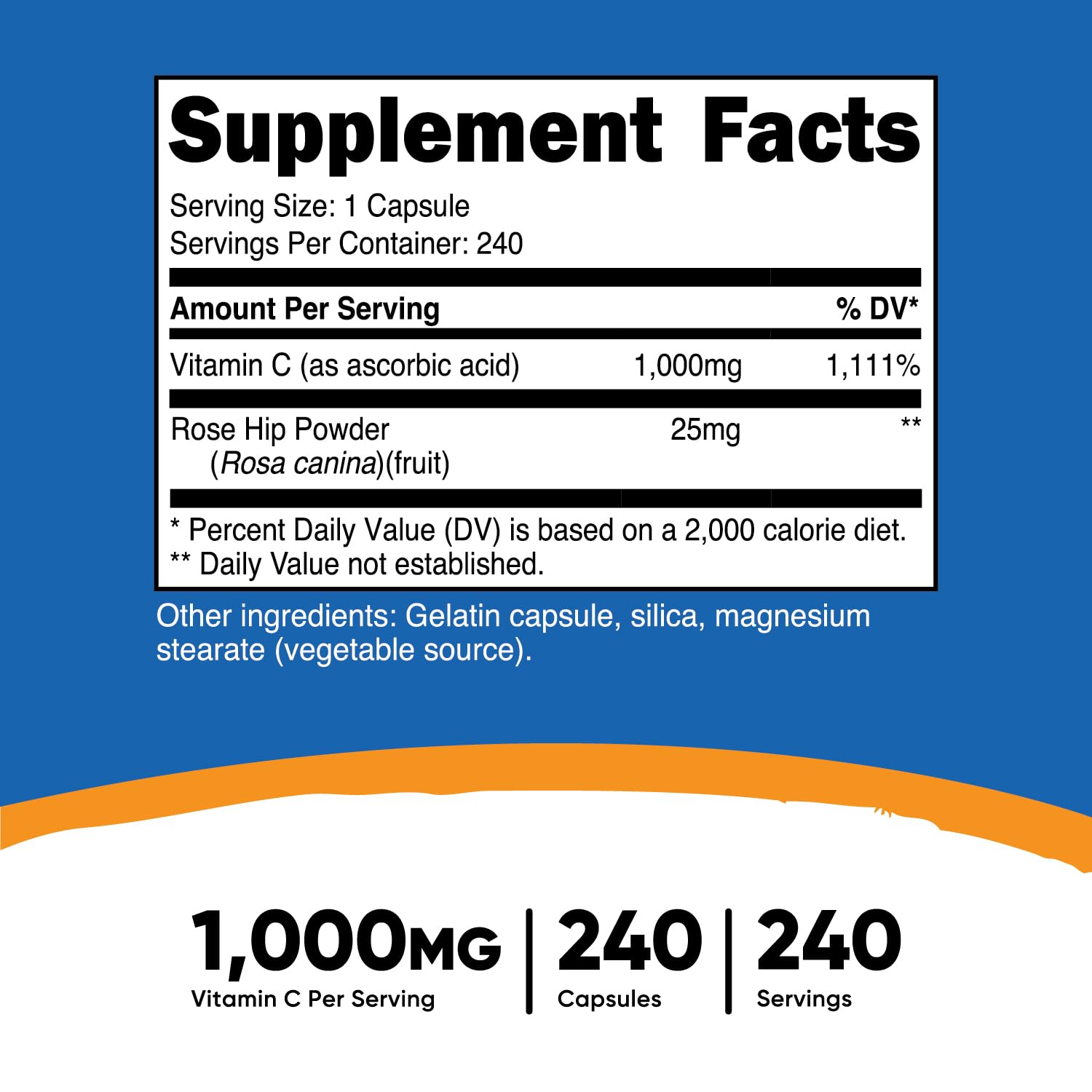 Nutricost Vitamin C with Rose HIPS 1025mg, 240 Capsules - Vitamin C 1,000mg, Rose HIPS 25mg, Premium, Non-GMO, Gluten Free Supplement