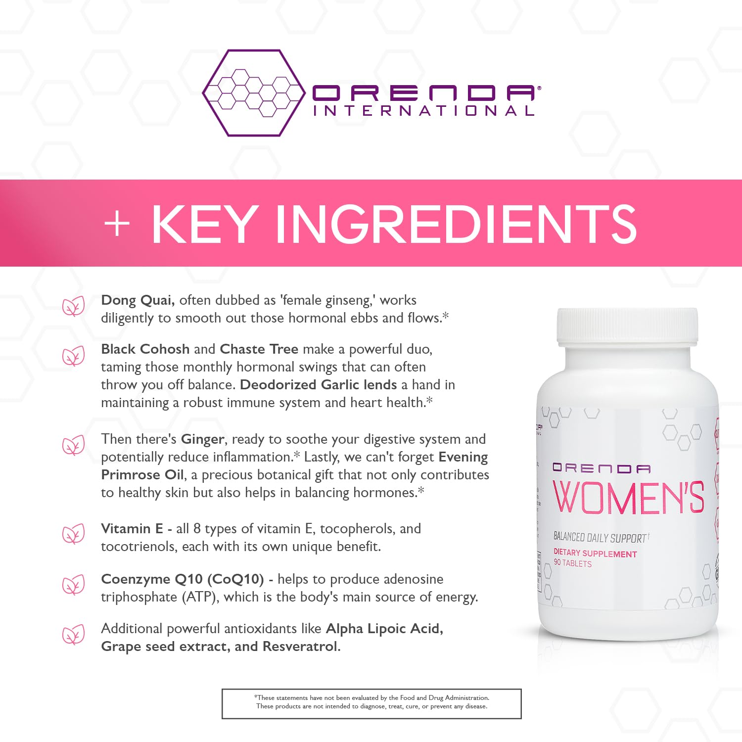 Orenda Women's Multivitamin -Blend, Dong Quai & Black Cohosh Vitamins, Minerals, Hormonal Balance, Immune and Heart Health - 90 Tablets