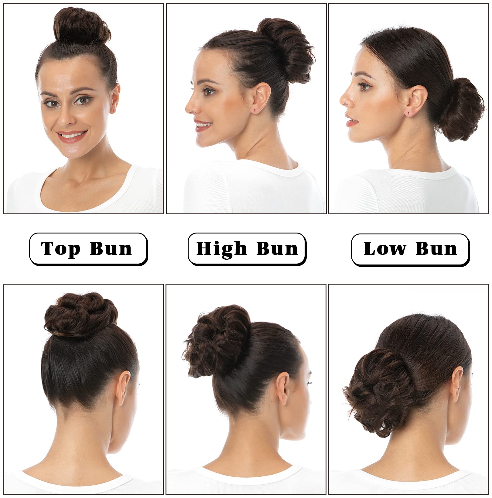 Bella Hair Messy Bun Human Hair Scrunchie, Instant Up-do Donut Chignon Curly Wavy Hairpieces for Women (#8 Brown/Light Chestnut Brown)