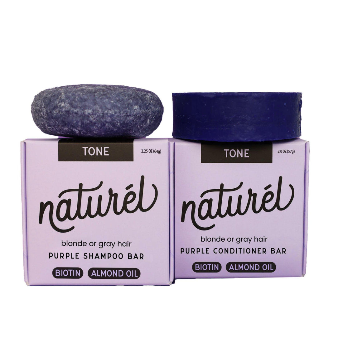 Naturel Toning Purple Shampoo and Conditioner Bar Set with Biotin for Blonde or Grey Hair, Shampoo Bar and Conditioner Bar for Blonde or Grey Hair, Vegan and Cruelty Free, Zero Waste, Made in USA