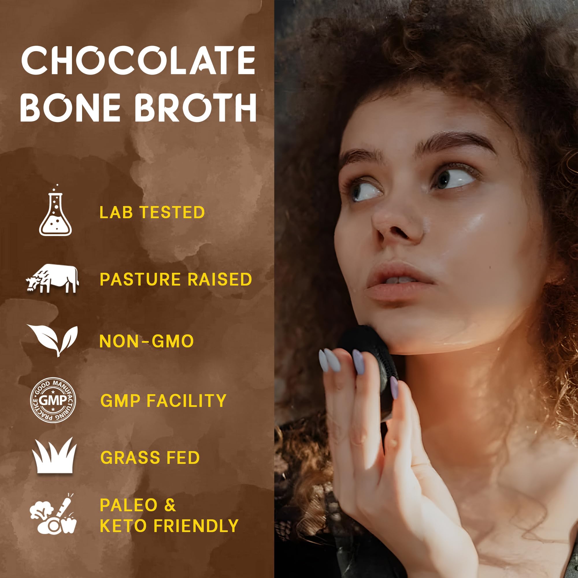 Zammex Bone Broth Protein Powder, Pure Grass Fed Beef, Chocolate Protein Powder,Hydrolyzed Collagen Supplement for Healthy Skin,Nails,Hair,Joints, Non-GMO,Gluten Free, Great in Shakes