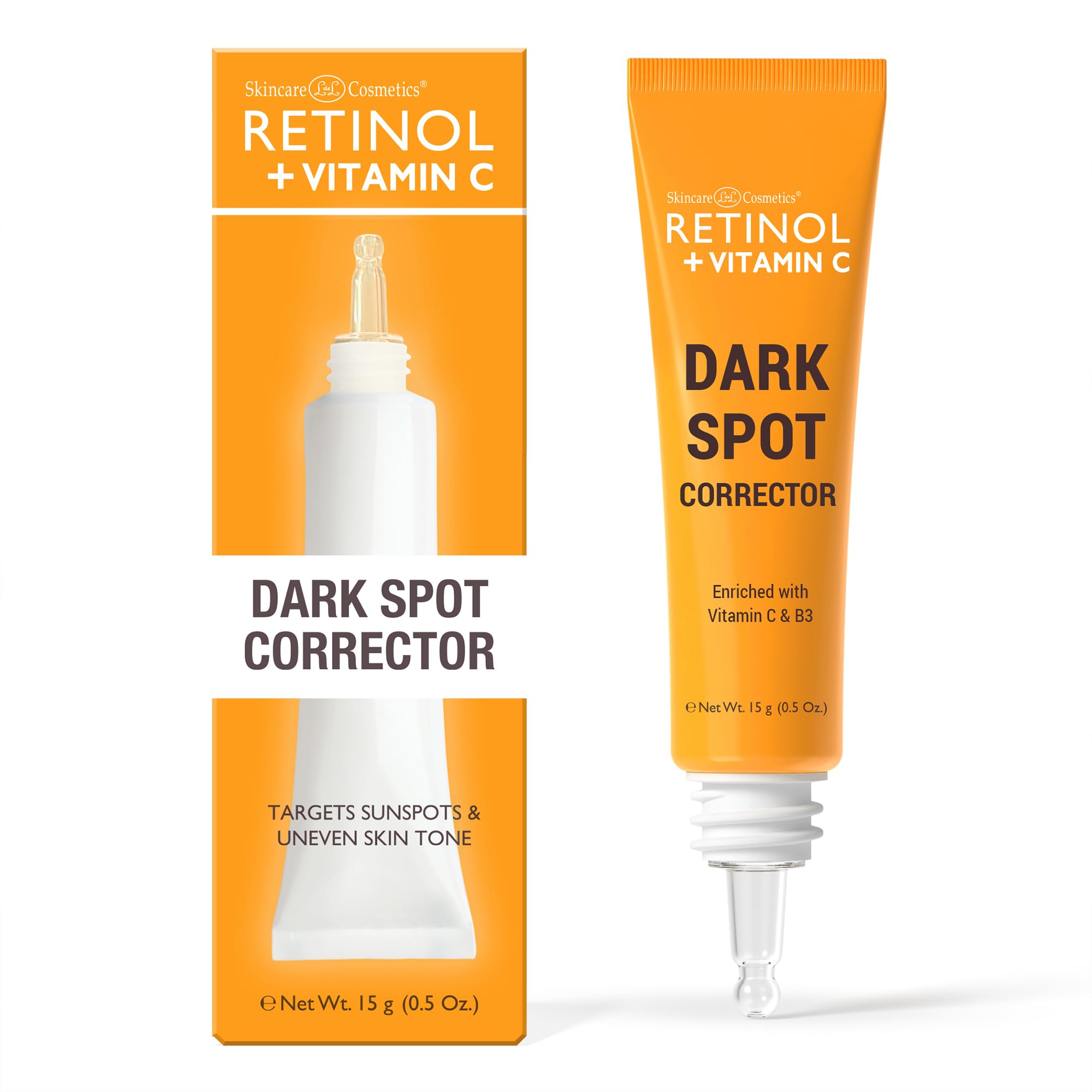 Retinol + Vitamin C Dark Spot Corrector Serum - Spotless Radiance, Evens Skin Tone, Targets Sun Damage & Dark Spots, Enhances Luminosity with Vitamin B3 Niacinamide & Retinol - 0.5 Oz