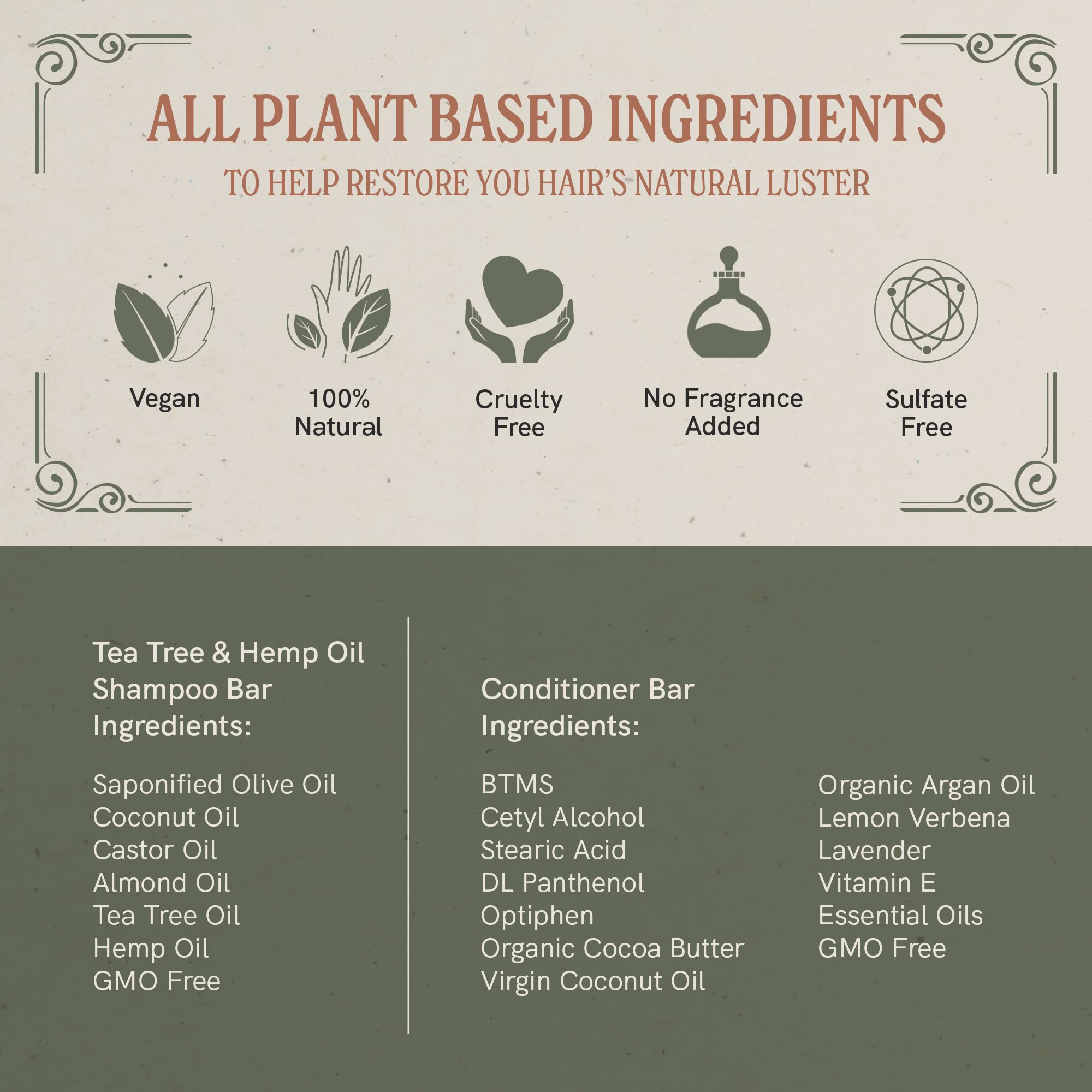 J·R·LIGGETT'S New Conditioner Bar 1.75oz + Two Tea Tree & Hemp Oil Formula Shampoo Bar 3.5oz Bundle All-Natural Plant Based Ingredients | Clean Soft Tangle-Free Hair Biodegradable Recyclable USA Made