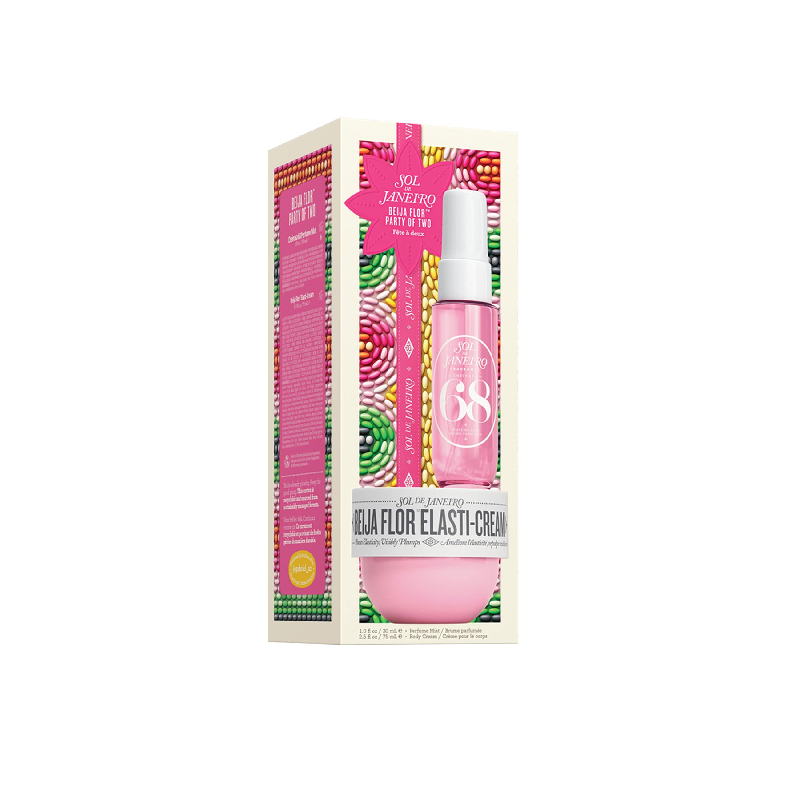 Sol de Janeiro Beija Flor Party of Two Holiday Gift Set | Beija Flor Elasti-Cream 2.5 fl oz & Cheirosa 68 Perfume Mist 1 fl oz | Beauty Minis | Limited Edition | Travel Size Trial Set