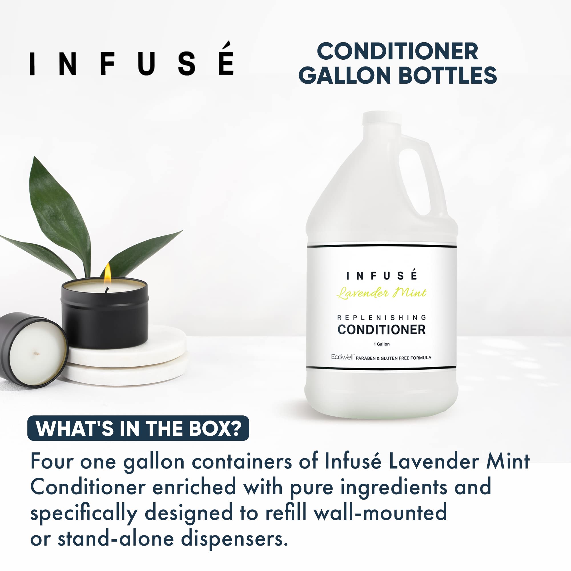 Terra Pure Infuse Lavender Mint Hotel Conditioner | 1 Gallon | For Hospitality & Vacation Rentals to Refill Dispensers | (4 Gallons)