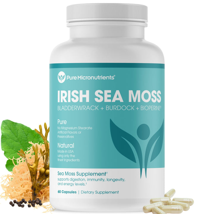 Pure Micronutrients Irish Sea Moss Capsules - Organic Irish Seamoss Pills with Bladderwrack, Burdock & Black Pepper for Energy, Immunity, Thyroid, Digestion, Heart and Bone Health