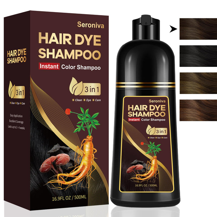 Dark Brown Hair Dye Shampoo for Gray Hair, Natural Color Shampoo Hair Dye for Women & Men, Hair Instant Dye Shampoo Colors Hair in Minutes, Champu Para Canas, 3-in-1 Shampoo for Dyeing Gray, 500 Ml