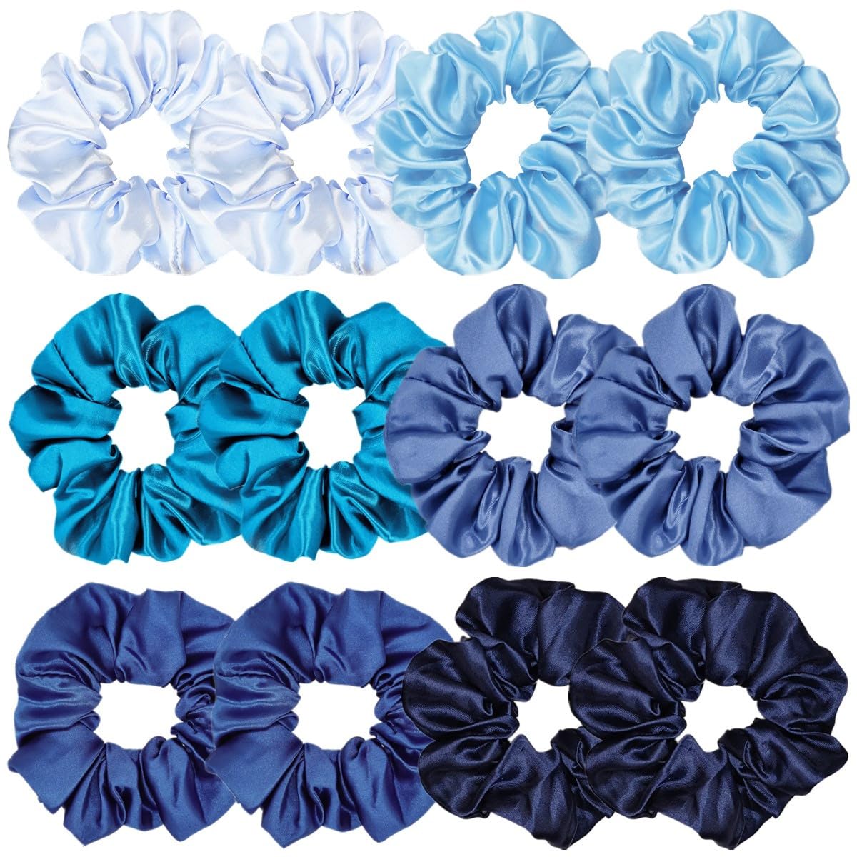 12 Pcs Satin Silk Hair Scrunchies Soft Hair Ties Fashion Hair Bands Hair Bow Ropes Hair Elastic Bracelet Ponytail Holders Hair Accessories for Women Girls (Assorted Blue Pair)
