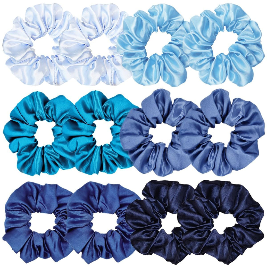 12 Pcs Satin Silk Hair Scrunchies Soft Hair Ties Fashion Hair Bands Hair Bow Ropes Hair Elastic Bracelet Ponytail Holders Hair Accessories for Women Girls (Assorted Blue Pair)