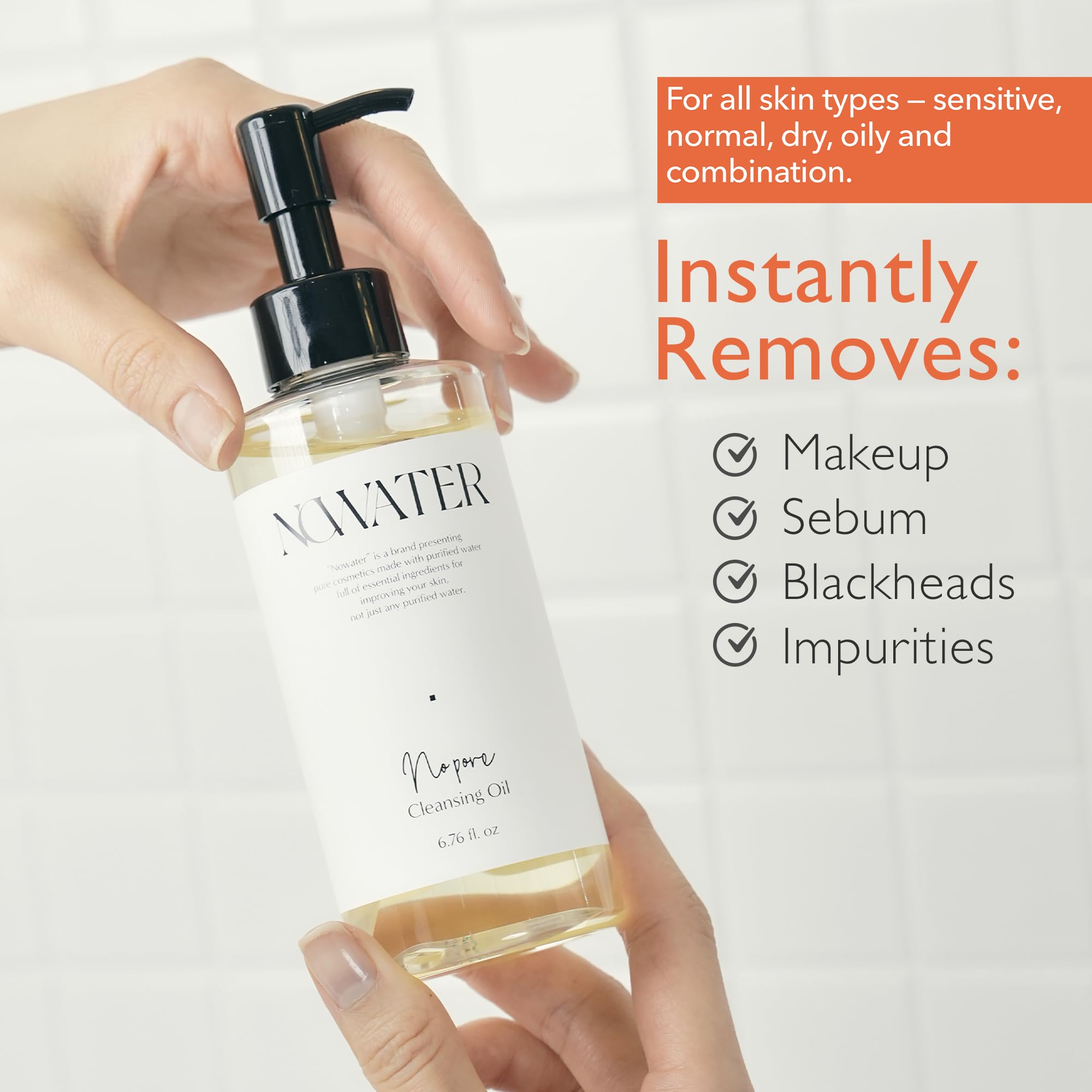 NOWATER No Pore Cleansing Oil | Makeup Cleansing Oil | Pore Cleansing, Blackheads Removal | Olive Oil, Tea Tree, Squalane | Korean Skin Care for face (6.76 fl.oz)