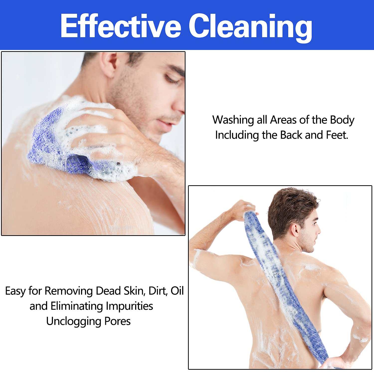 Exfoliating Washcloth Towel Body Scrubber Loofah African Net Bathing Sponge Back Scrubber for Shower Mesh Pouf Sponge Skin Smoother for Daily Use or Stocking Stuffer Bathroom Accessories 2pcs