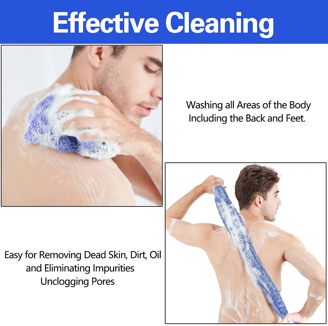 Exfoliating Washcloth Towel Body Scrubber Loofah African Net Bathing Sponge Back Scrubber for Shower Mesh Pouf Sponge Skin Smoother for Daily Use or Stocking Stuffer Bathroom Accessories 2pcs