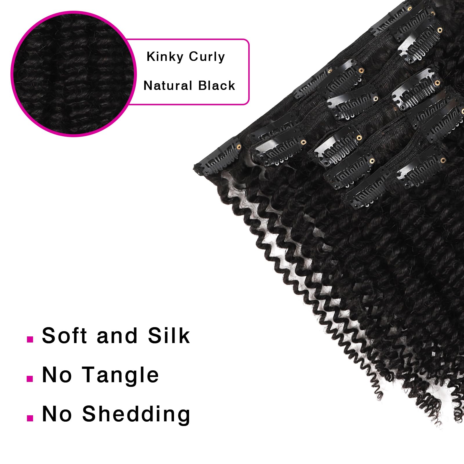 Sassina Sassina Real Thick Kinky Curly Clip in Human Hair Extensions Natural Color 3B 4A For African American Black Women 7Pcs/lot 120Grams/set With 17 Clips, KC 18 Inch