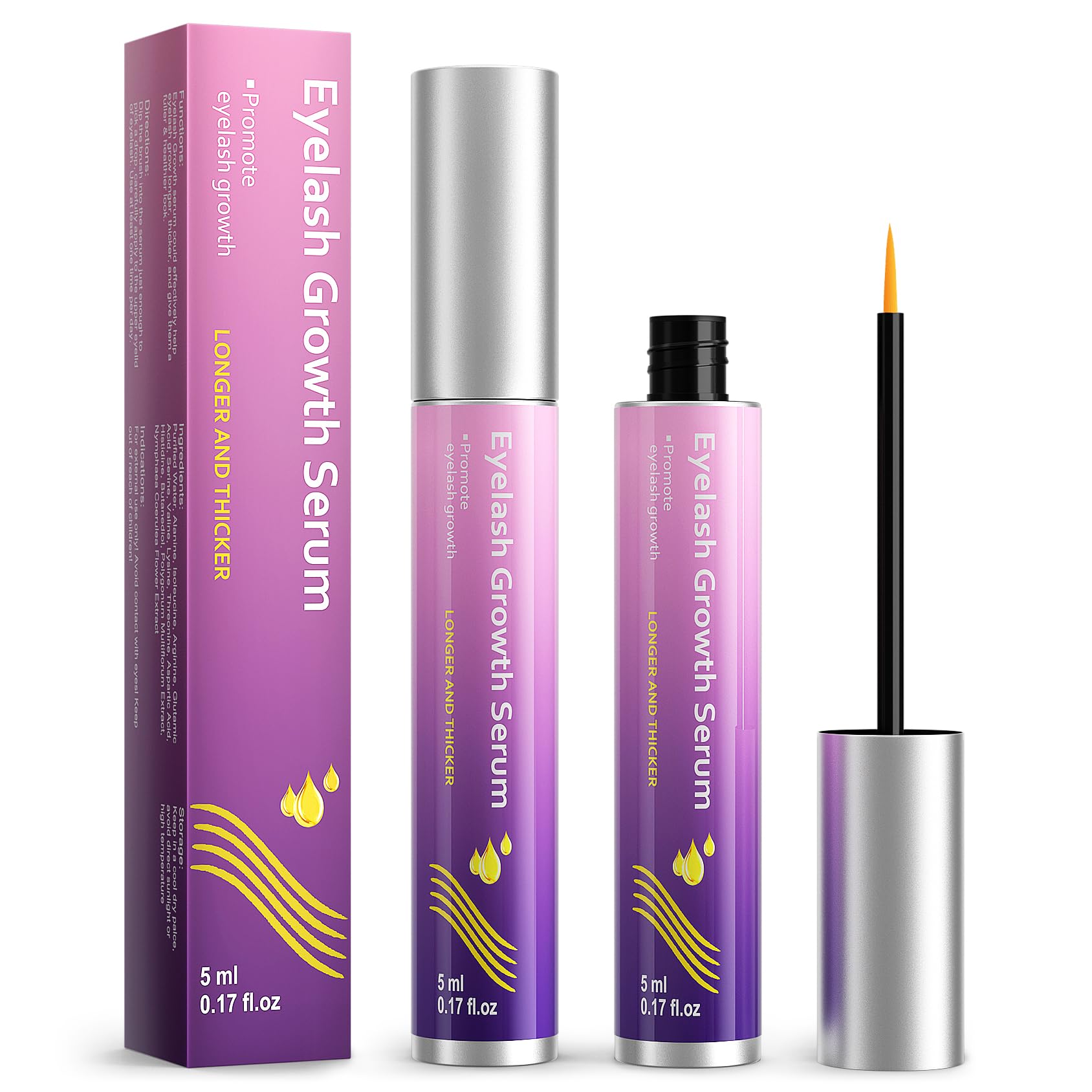 Eyelash Growth Serum, Premium Lash Serum Promotes Longer, Thicker, Fuller, Non-Irritating Eyelashes (5ml)