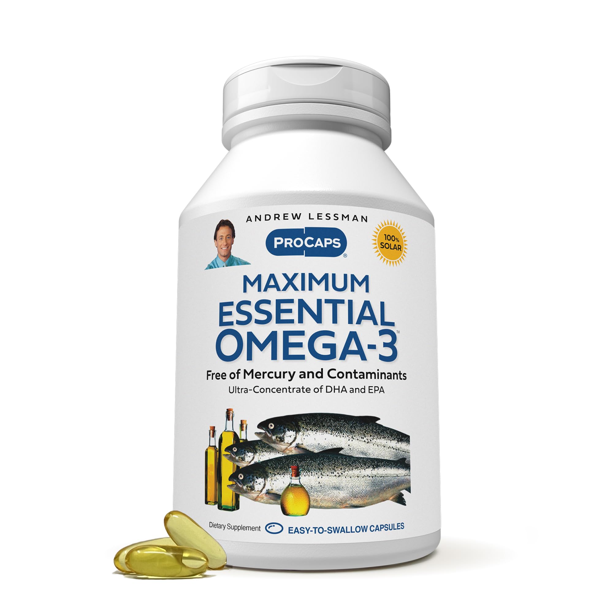 ANDREW LESSMAN Maximum Essential Omega-3 Unflavored, 60 Softgels - Ultra-Pure Omega-3 Fish Oil 1200 mg-High DHA, No Mercury Fish Oil Omega 3 Supplement-Small, Easy to Swallow Fish Oil Capsules