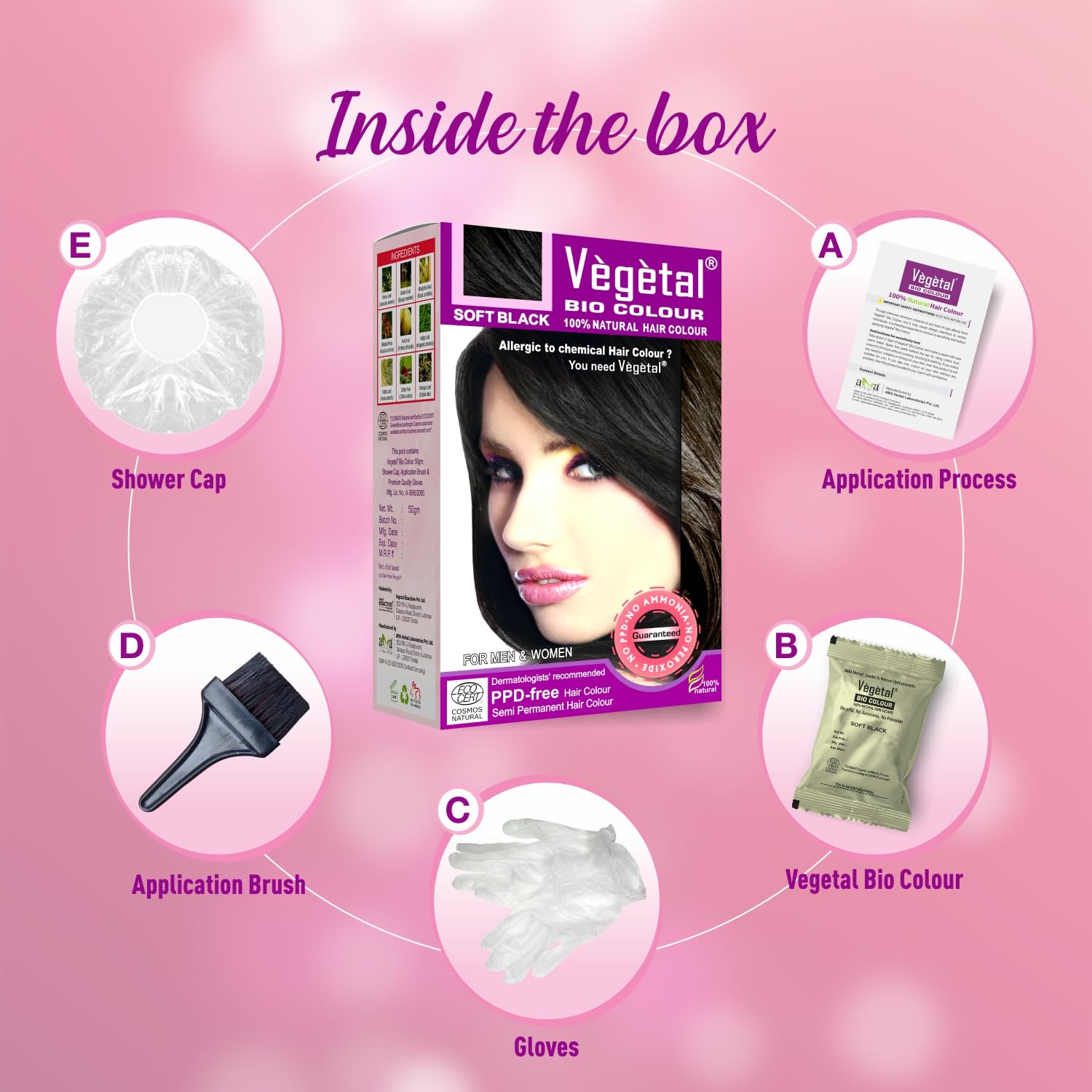 Vegetal Bio Hair Colour Soft Black 50g (Pack of 2) Achieve Natural, Ammonia-Free Hair Color PPD-Free, 100% Herbal Certified Organic for Men & Women UV Protection & Luster Maintenance Complete Kit