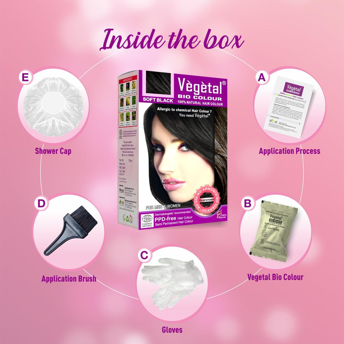 Vegetal Bio Hair Colour Soft Black 50g (Pack of 2) Achieve Natural, Ammonia-Free Hair Color PPD-Free, 100% Herbal Certified Organic for Men & Women UV Protection & Luster Maintenance Complete Kit