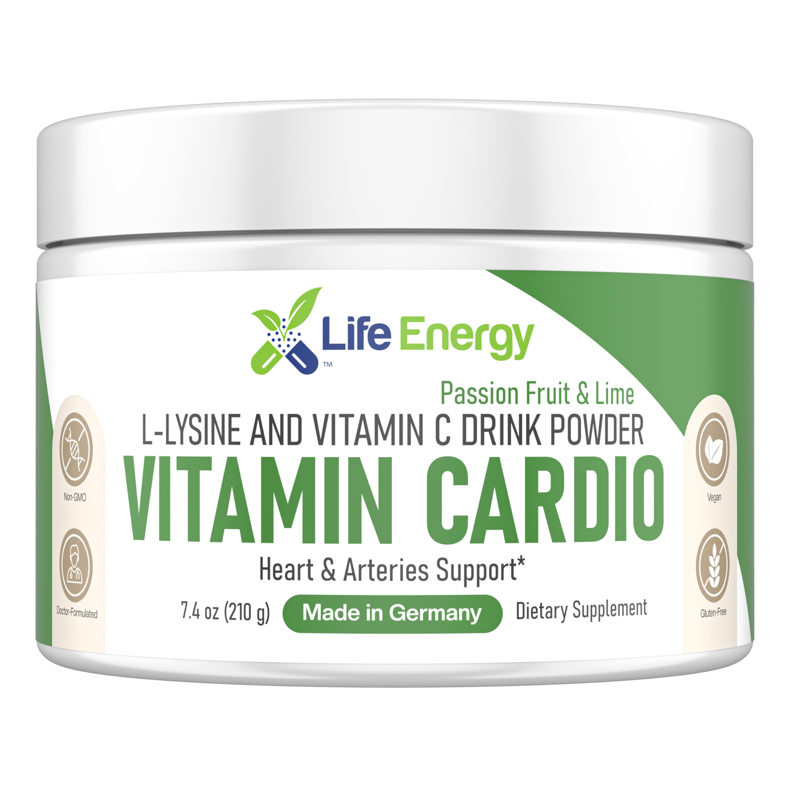 Life Energy Vitamin Cardio - High-Dosed Vitamin C & Lysine Drink Powder - Heart & Arteries Support
