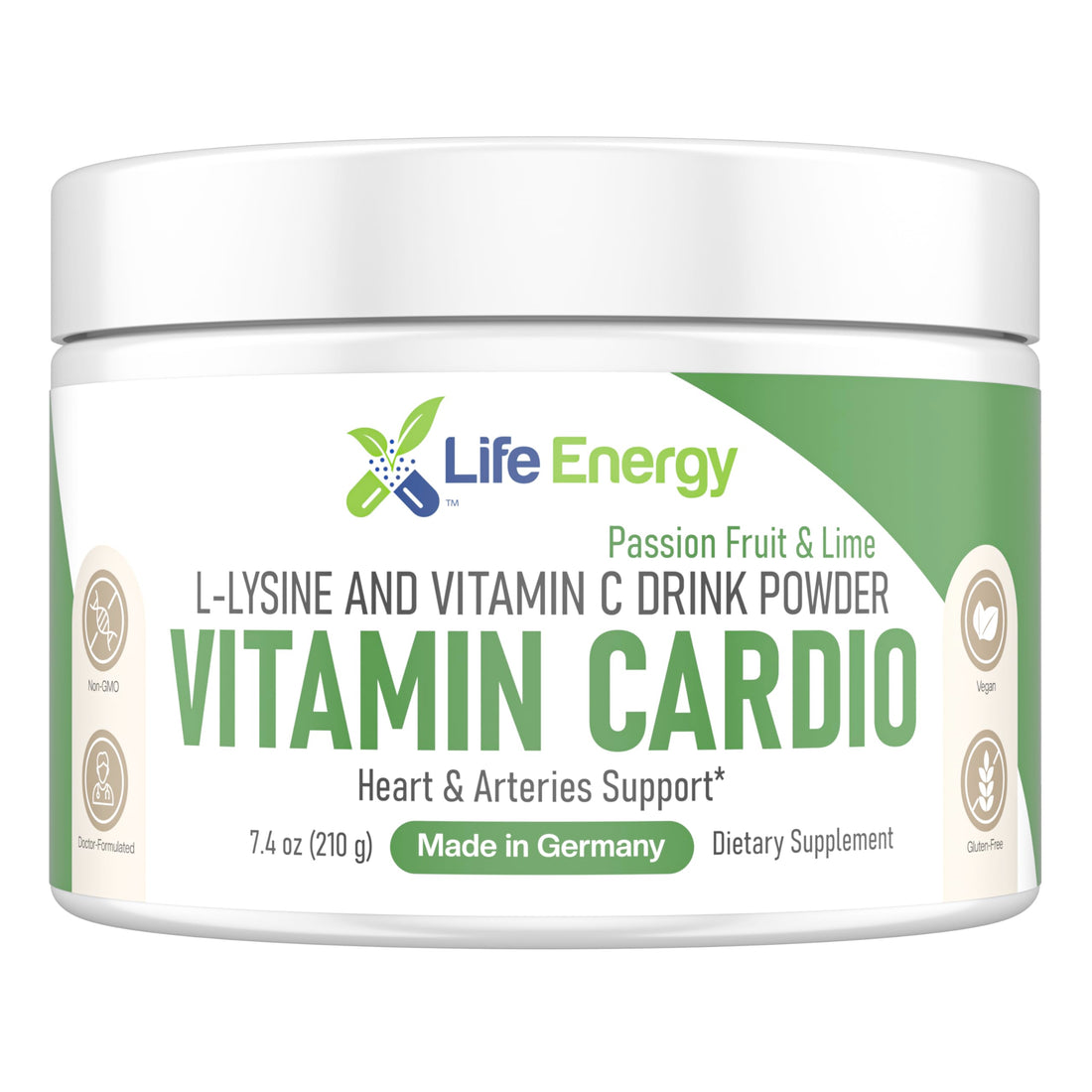 Life Energy Vitamin Cardio - High-Dosed Vitamin C & Lysine Drink Powder - Heart & Arteries Support