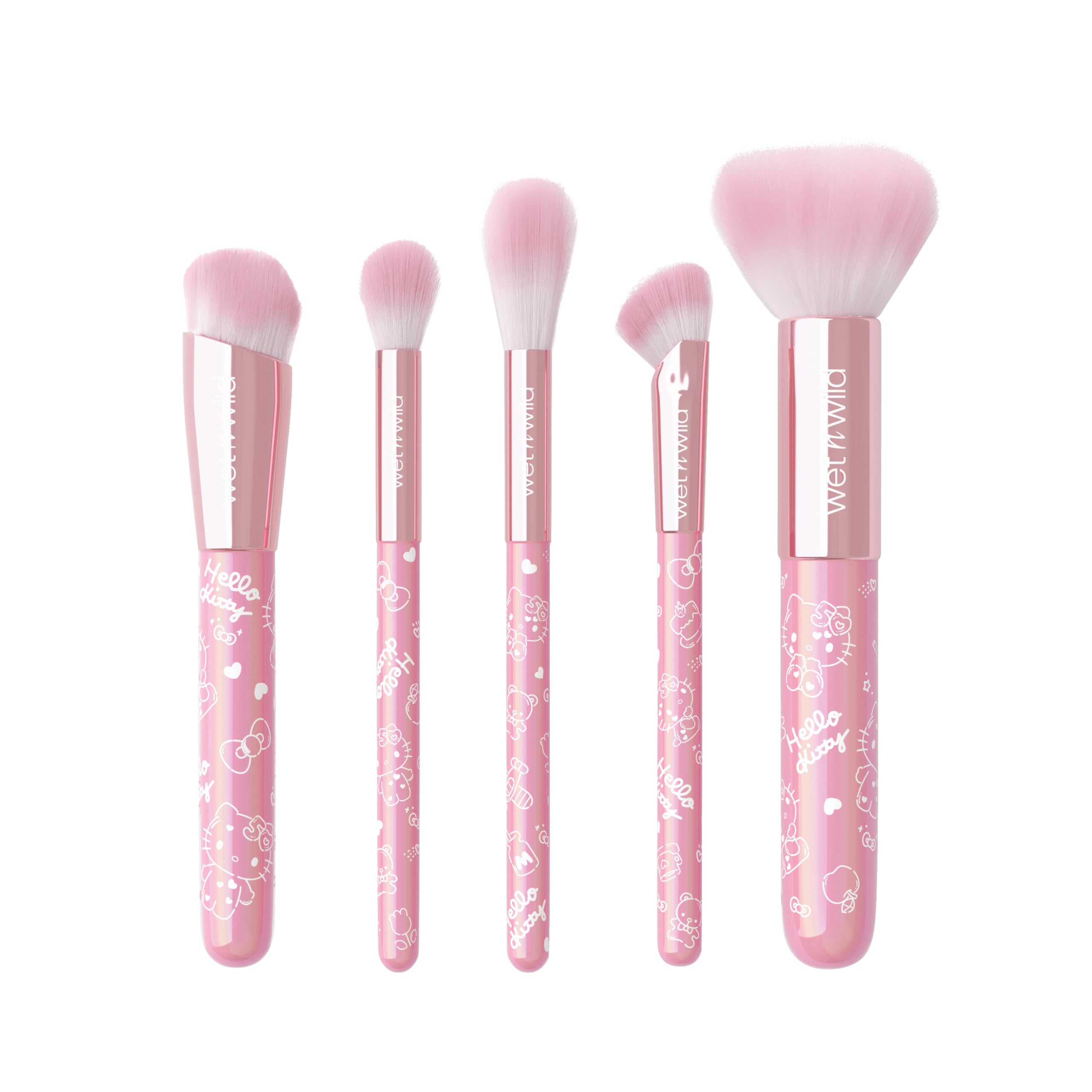 wet n wild Hello Kitty 5-Piece Makeup Brush Set, Buildable & Blendable Multifunctional Seamless Application, Cruelty-Free & Vegan Feathery Soft Bristles