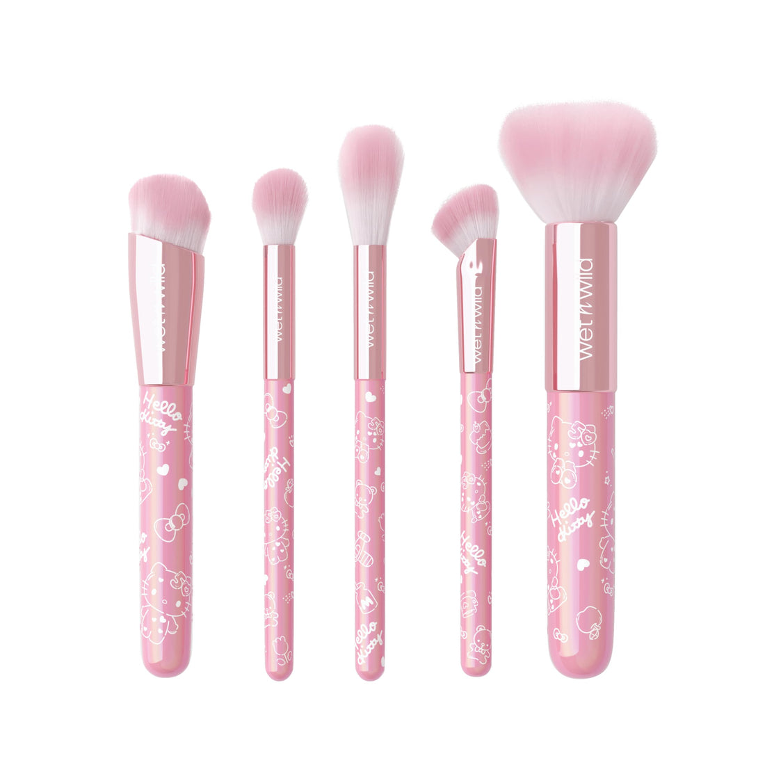 wet n wild Hello Kitty 5-Piece Makeup Brush Set, Buildable & Blendable Multifunctional Seamless Application, Cruelty-Free & Vegan Feathery Soft Bristles