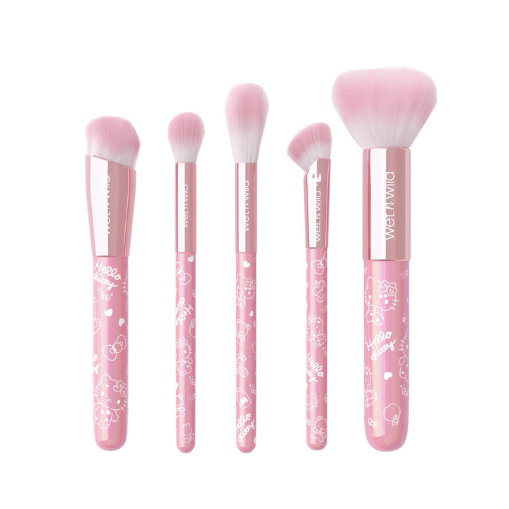 wet n wild Hello Kitty 5-Piece Makeup Brush Set, Buildable & Blendable Multifunctional Seamless Application, Cruelty-Free & Vegan Feathery Soft Bristles