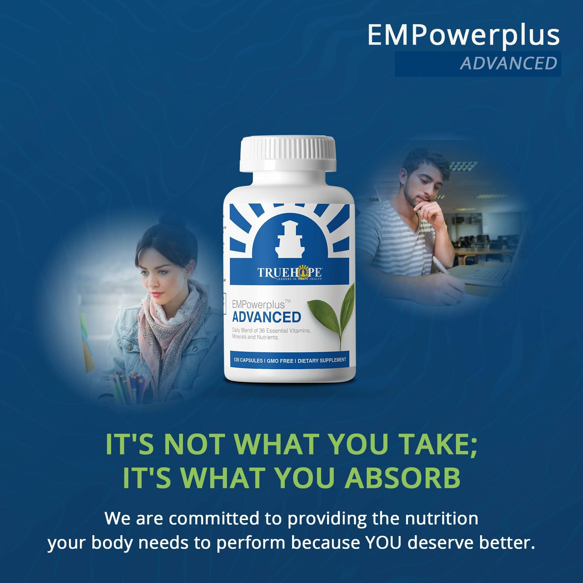 Truehope EMPowerplus Advanced Multivitamin for Women and Men - Broad-Spectrum Essential Multivitamin and Chelated Minerals to Support Cognitive Functions - Original Formulation - 120 Capsules