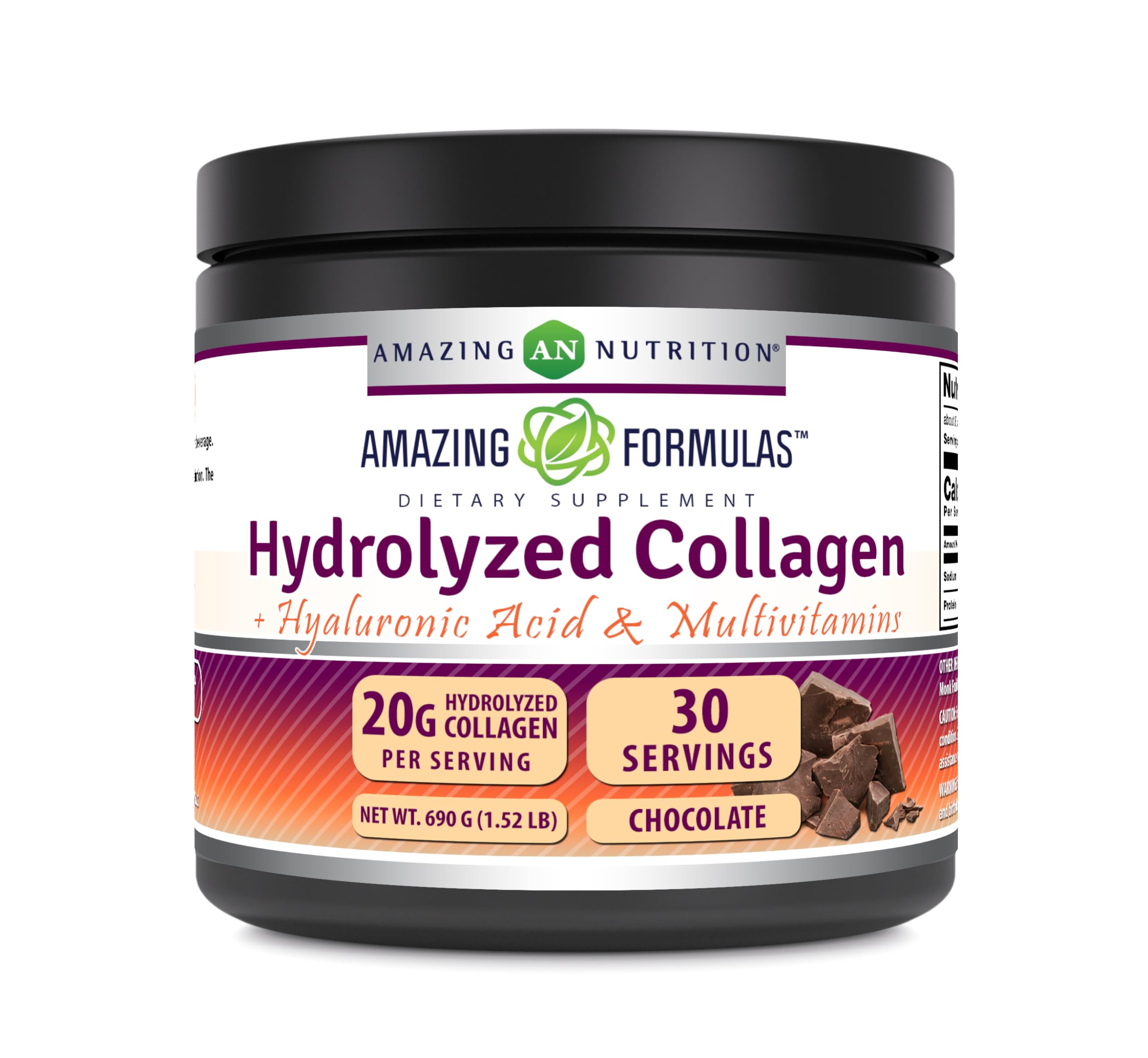 Amazing Formulas Hydrolyzed Collagen with Hyaluronic Acid & Multivitamins Supplement | 30 Servings Powder | 660 Grams | Chocolate Flavor